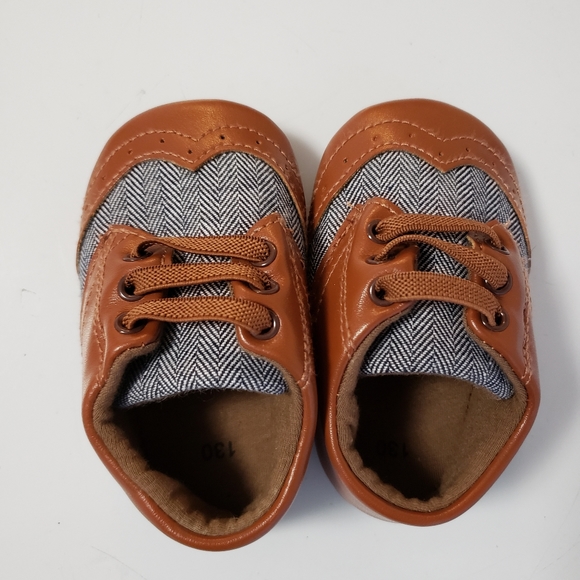 Brown Baby Leather Canvas Rubber Sole Shoe - Picture 9 of 15